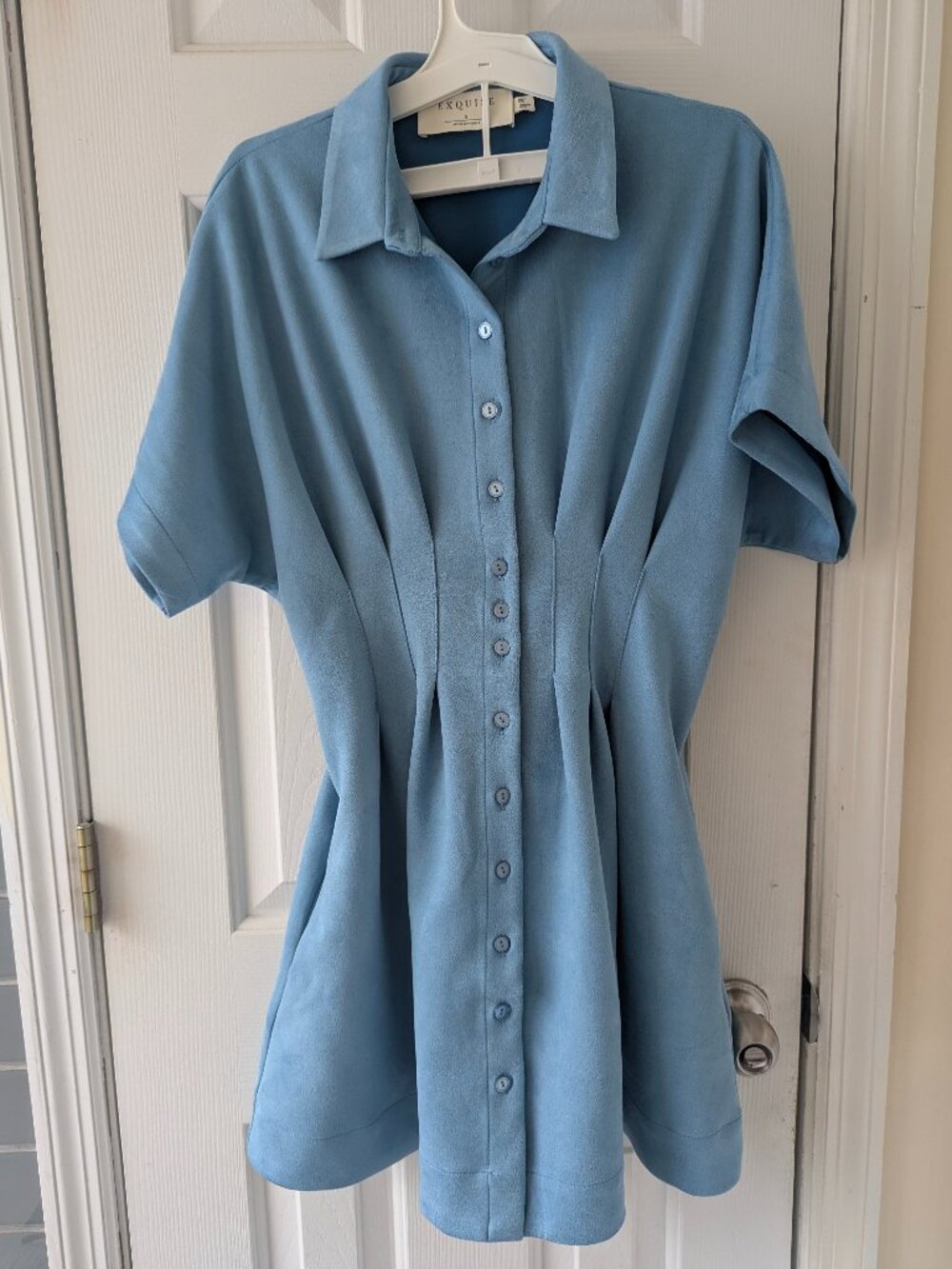 Anthropologie Exquise Tobie Faux Suede Mini Shirt Dress Women S Light Blue NWT